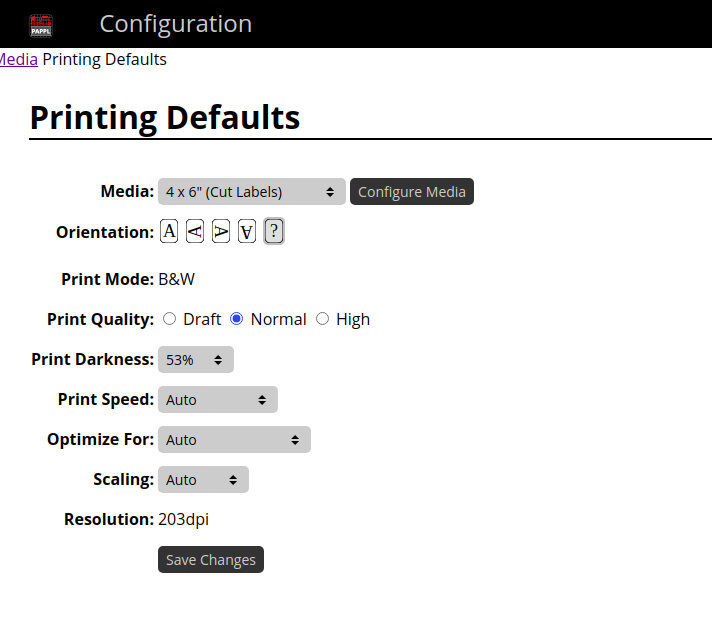 Printing Defaults