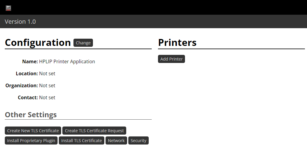 Printer application web interface