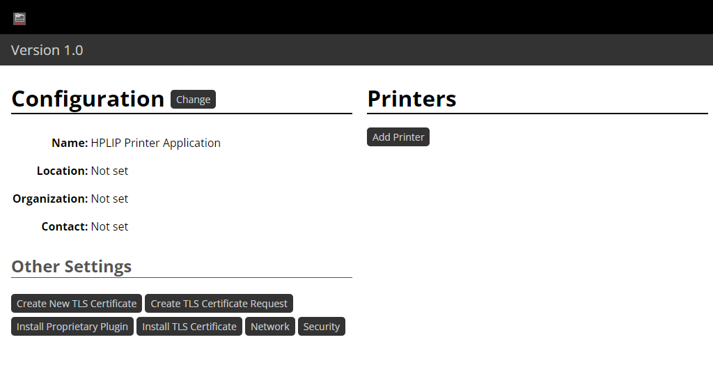 Printer Application web interface