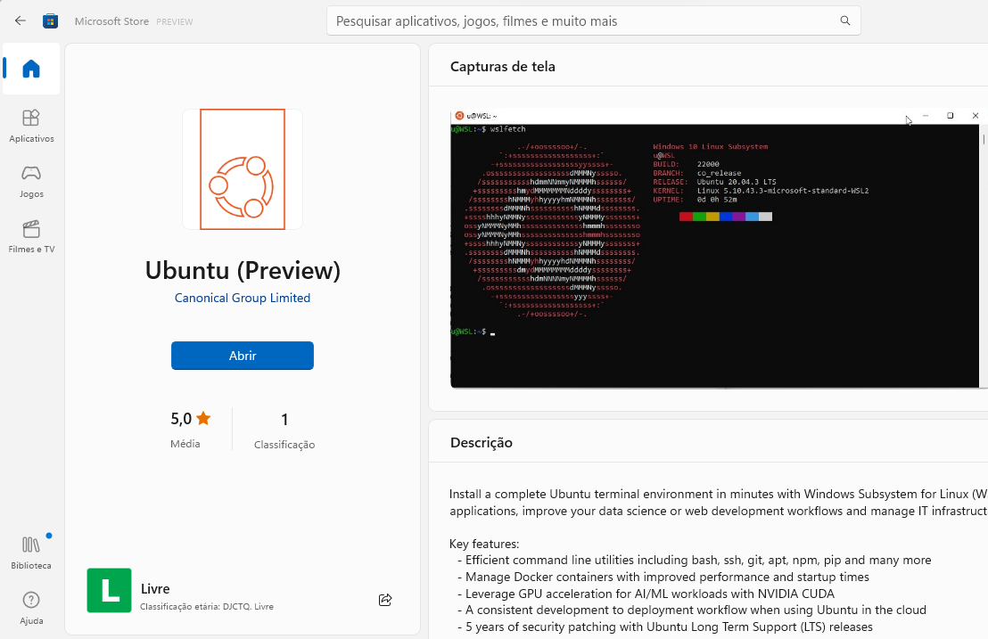 Ubuntu Preview on MS Store